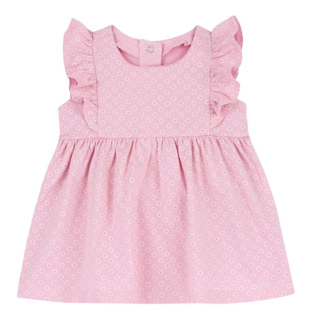 Vestito rosa girocollo a manica corta con stampa di micromargherite per bambina, in morbido cotone sostenibile. | Chicco