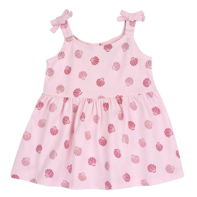 Vestito con bretelline rosa per bambina Chicco in cotone sostenibile con stampa conchiglie e fiocchetti decorativi, ideale per primavera/estate. | Chicco