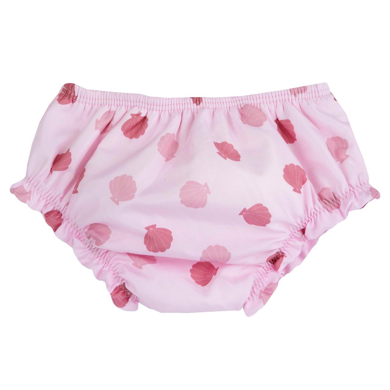 Costume contenitivo rosa per bambina Chicco con stampa fantasia di conchiglie, in tessuto tecnico riciclato elasticizzato. | Chicco