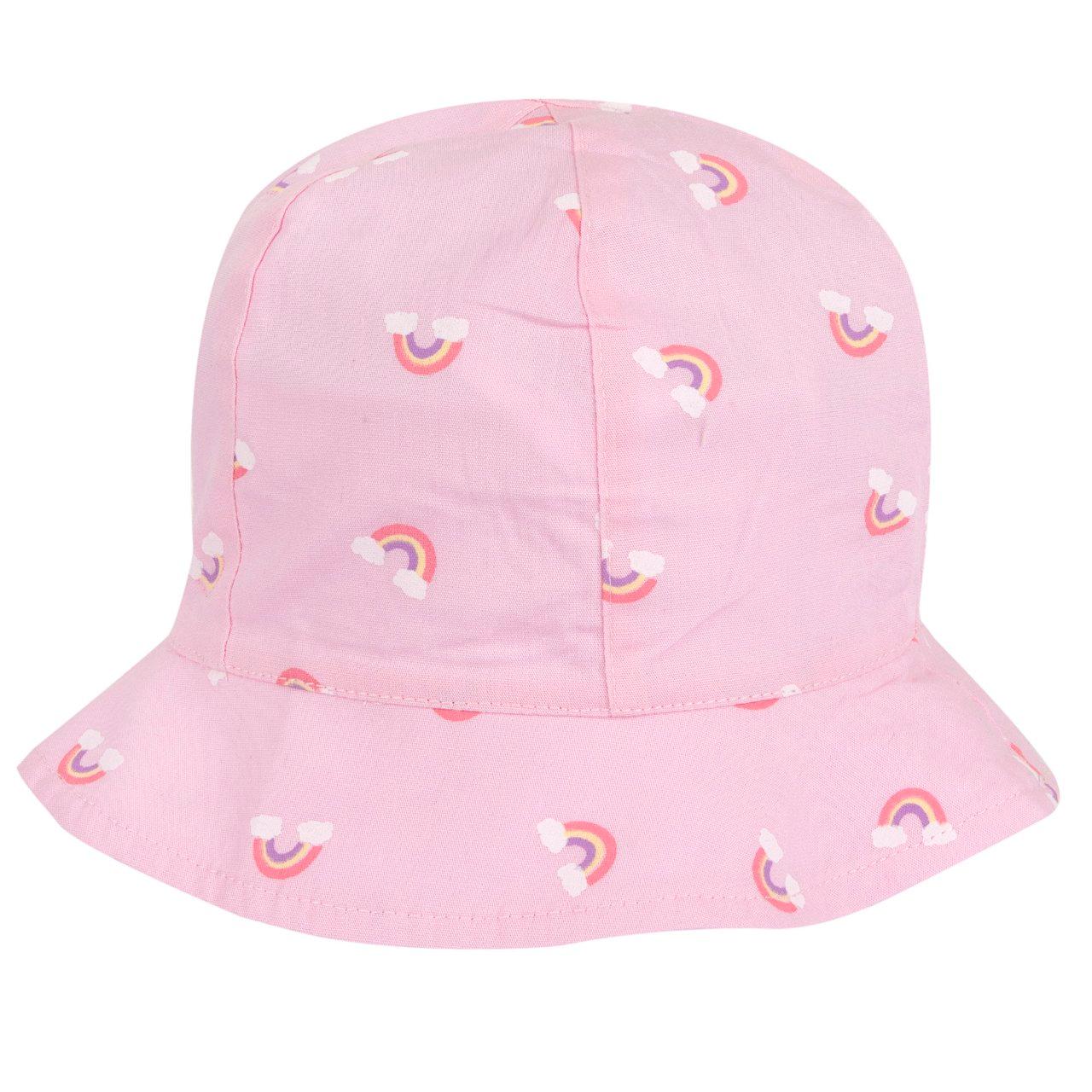 Cappello Chicco rosa in cotone stampato con arcobaleni per bambina, ideale per primavera/estate, con inserto elastico posteriore e certificazione Oeko-Tex. | Chicco