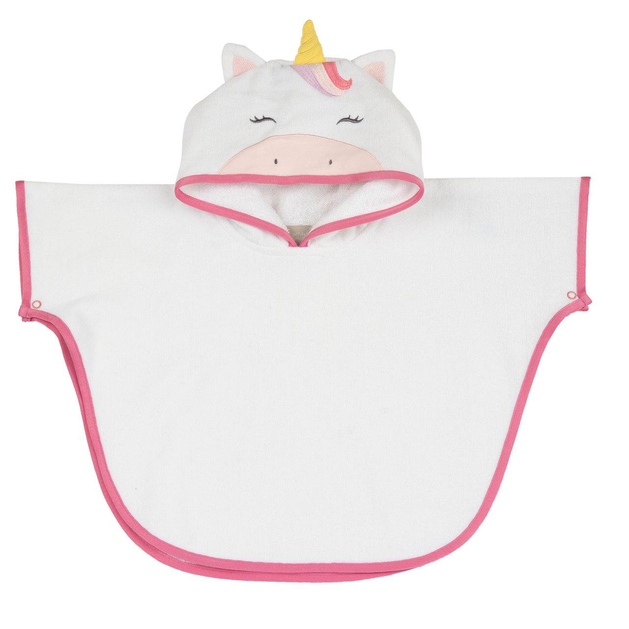 Poncho in spugna di cotone rosa Chicco per bambina con cappuccio unicorno tridimensionale, ideale per primavera/estate. | Chicco