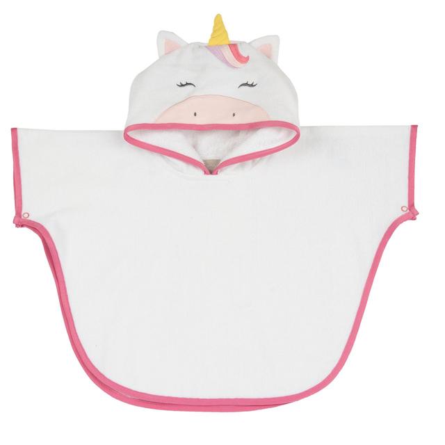 Poncho in spugna di cotone rosa Chicco per bambina con cappuccio unicorno tridimensionale, ideale per primavera/estate. | Chicco