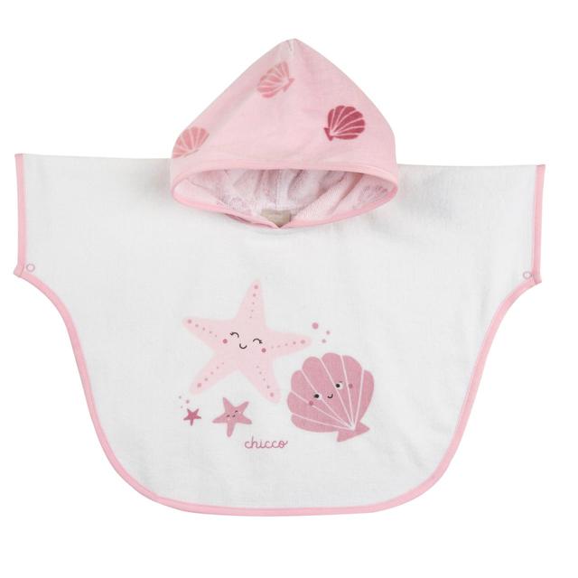 Poncho in spugna di cotone rosa Chicco per bambina con cappuccio unicorno tridimensionale, ideale per primavera/estate. | Chicco
