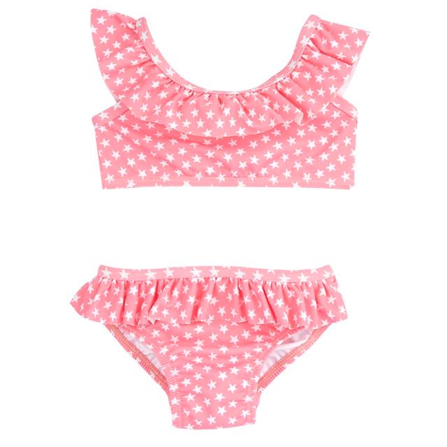 Costume due pezzi rosa per bambina Chicco con stampa fantasia a stelline, in tessuto tecnico riciclato per la primavera/estate. | Chicco