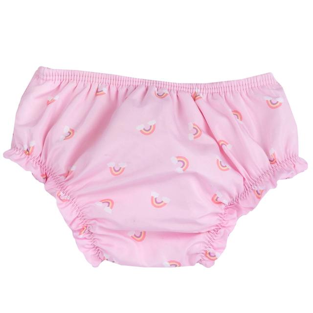 Costume contenitivo Chicco rosa per bambina con stampa arcobaleni, in tessuto tecnico riciclato, ideale per primavera/estate. | Chicco