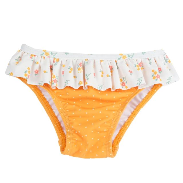 Costume slip mare per bambina Chicco giallo con fantasia floreale e micropois, realizzato in tessuto tecnico riciclato. | Chicco
