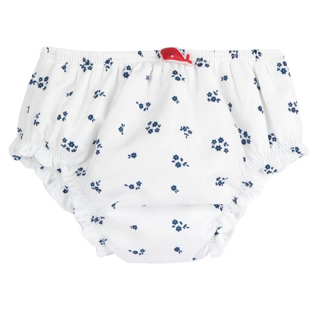Costume contenitivo Chicco bianco per bambina con stampa microfiorellini e applicazione balena imbottita, in tessuto tecnico riciclato elasticizzato. | Chicco