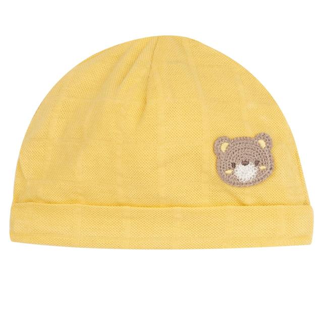 Cappello con risvolto giallo in piquet misto cotone e viscosa di bambù, con ricamo orsetto, firmato Chicco, ideale per primavera/estate. | Chicco