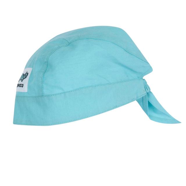 Bandana azzurra in popeline di cotone per bambino, con elastico posteriore e lembi regolabili, parte della collezione Chicco. | Chicco