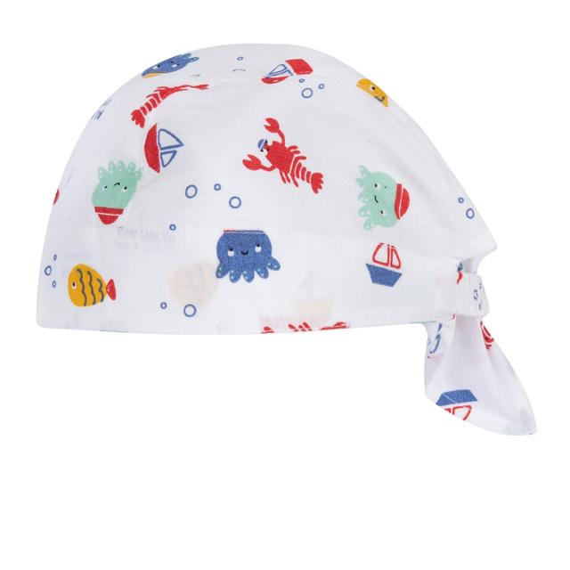 Bandana azzurra in popeline di cotone per bambino, con elastico posteriore e lembi regolabili, parte della collezione Chicco. | Chicco
