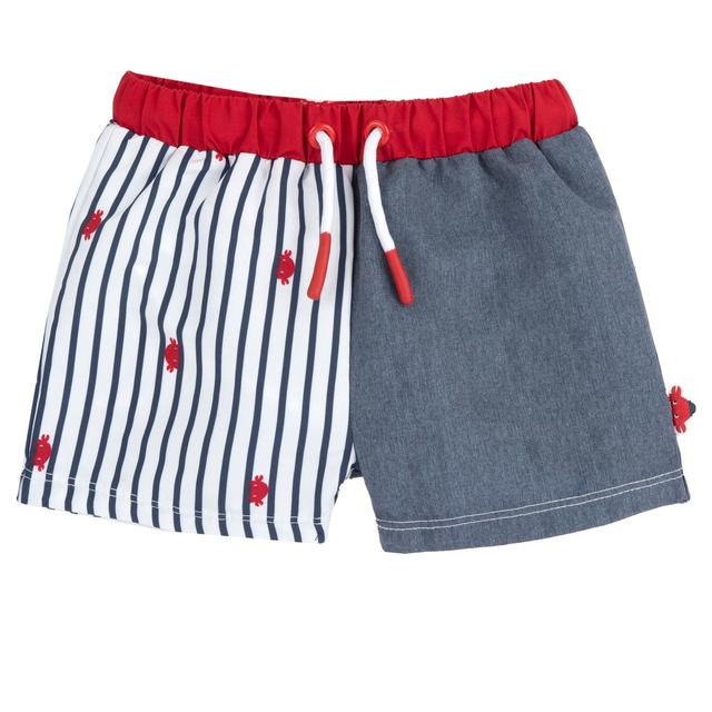 Costume boxer Chicco per bambino in tessuto tecnico riciclato, bianco con stampa righe e granchietti, cintura a contrasto e slip interno in rete. | Chicco