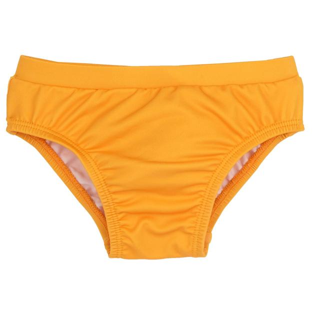 Costume slip mare giallo vivace per bambino Chicco, in tessuto tecnico riciclato con stampa polipetto sul retro e cintura in tinta unita. | Chicco