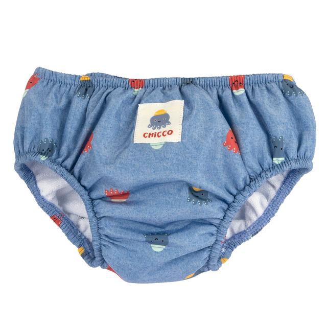 Costume contenitivo azzurro Chicco per bambino con stampa fantasia polipetti, tessuto tecnico riciclato, vita e giro gamba elasticizzati per comfort. | Chicco