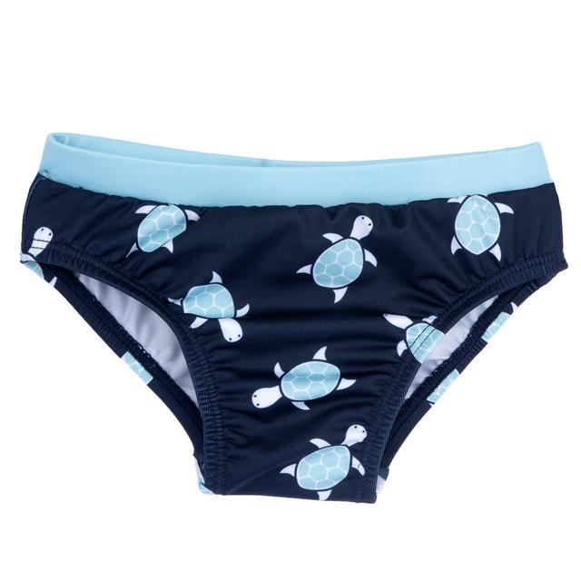 Costume slip mare blu per bambino Chicco con stampa tartarughe e cintura a contrasto, realizzato in tessuto tecnico riciclato. | Chicco