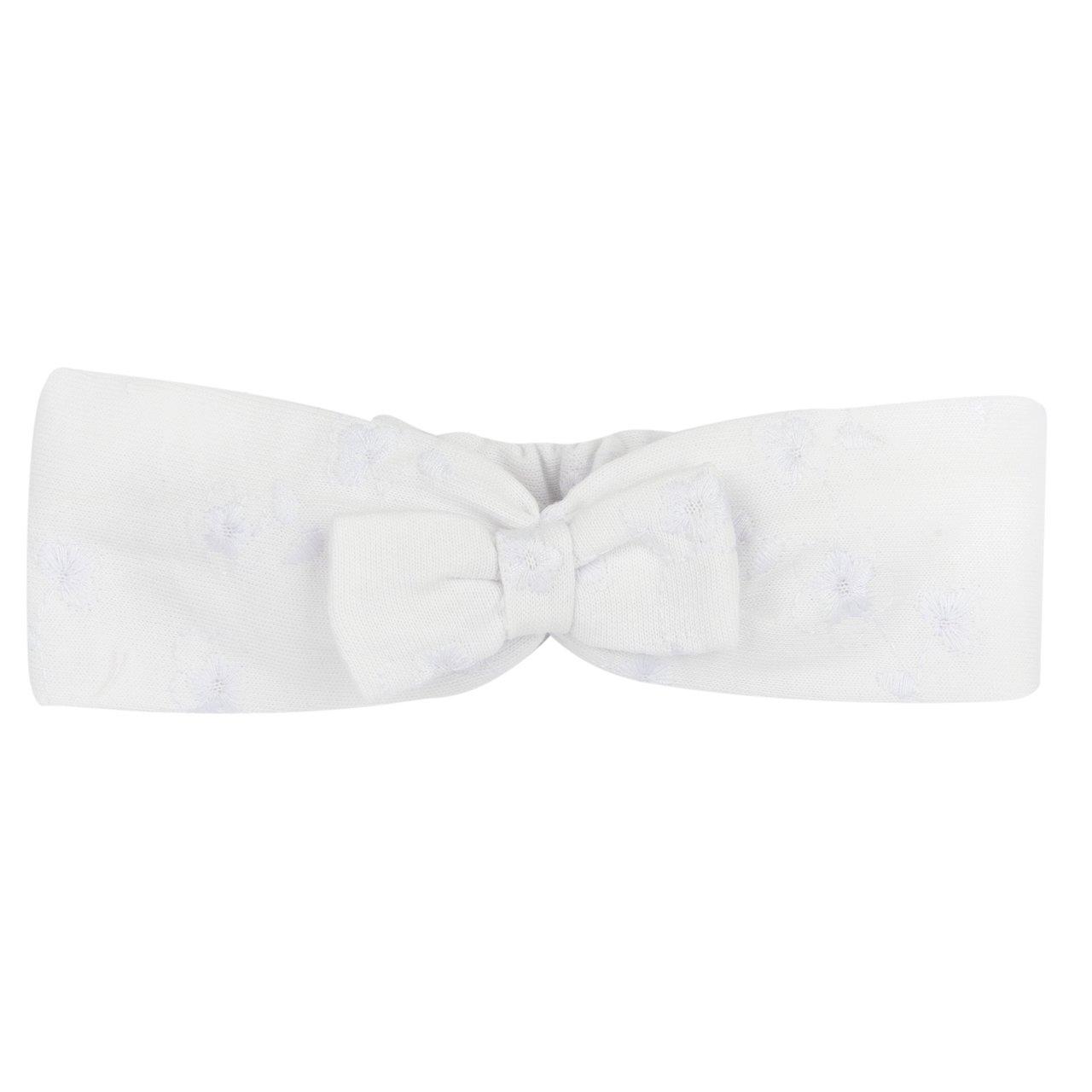 Fascetta Chicco bianca in jersey di cotone sostenibile per bambina, con fiocco ricamato, ideale per primavera/estate. | Chicco