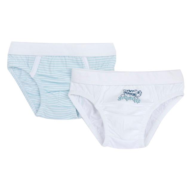 Set intimo slip Chicco per bambino in morbido cotone 100% sostenibile, bianco con variante a righe e tinta unita con stampa. | Chicco