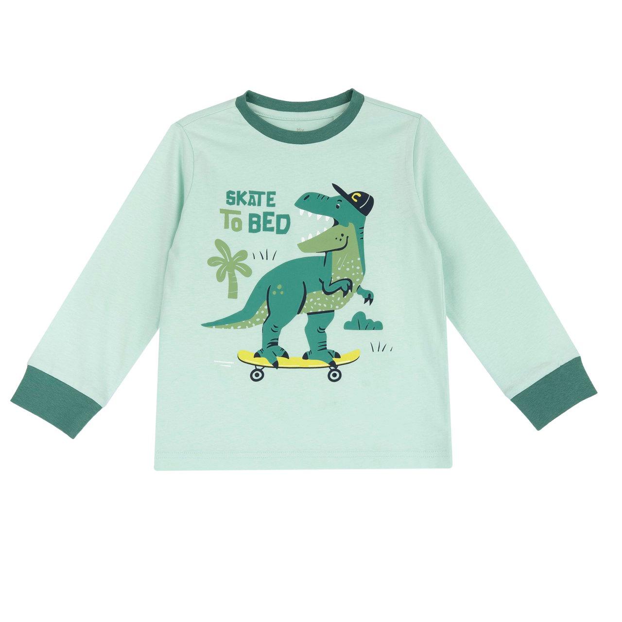 Maglietta pigiama a manica lunga Chicco bianca con fantasia dinosauri in morbido cotone sostenibile, ideale per bambini. | Chicco