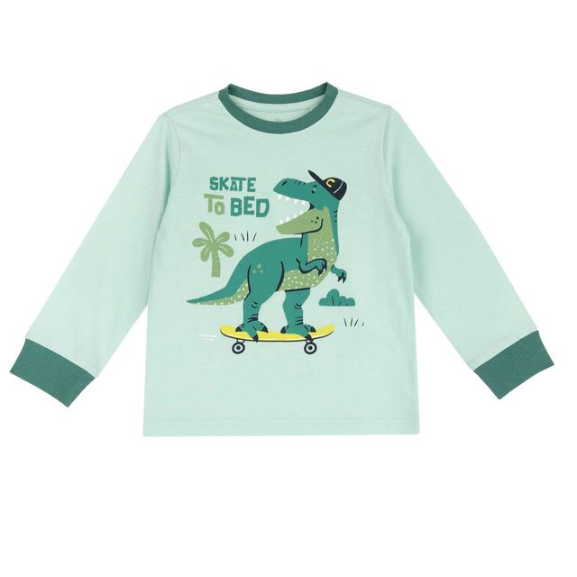 Maglietta pigiama a manica lunga Chicco bianca con fantasia dinosauri in morbido cotone sostenibile, ideale per bambini. | Chicco