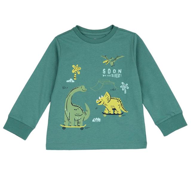 Maglietta pigiama a manica lunga Chicco bianca con fantasia dinosauri in morbido cotone sostenibile, ideale per bambini. | Chicco