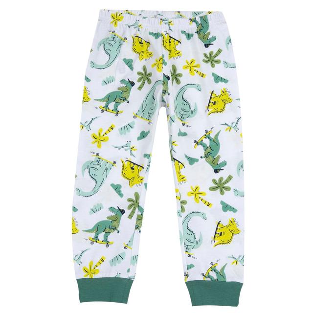 Pantaloni lunghi pigiama bambino in jersey di cotone bianco con vivace stampa fantasia di dinosauri, certificati Oeko-Tex. | Chicco