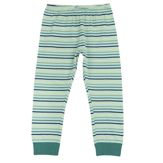 Pantaloni lunghi pigiama in jersey di cotone per bambino Chicco, con vivace stampa fantasia di dinosauri su sfondo bianco, ideali per la primavera/estate. | Chicco