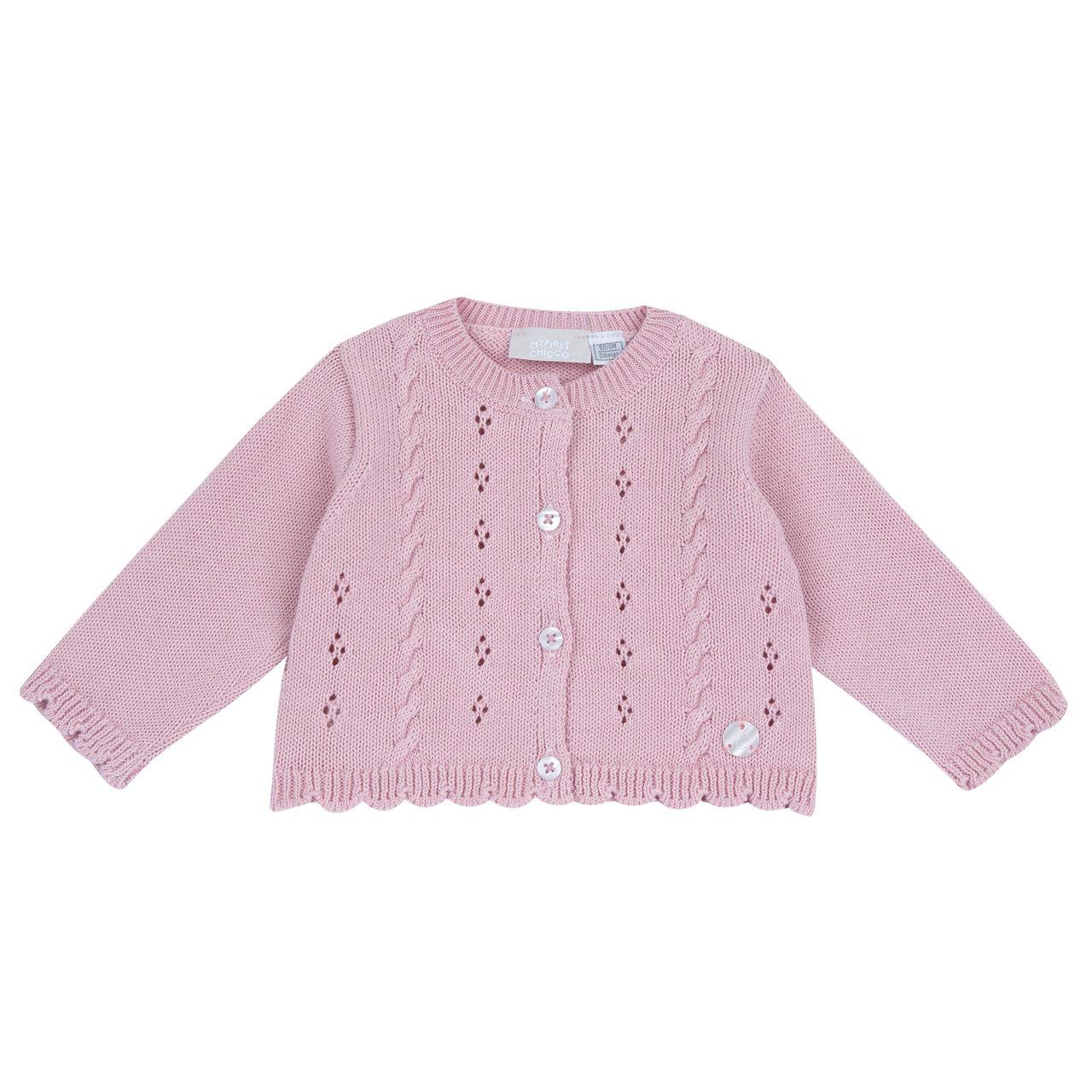 Cardigan in maglia di cotone viola per bambina Chicco con medaglietta madreperla, ideale per primavera/estate. | Chicco