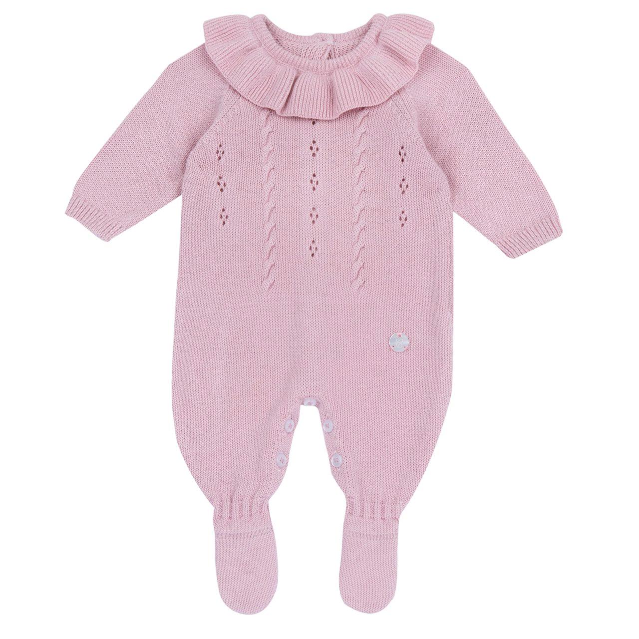 Tutina viola Chicco in maglia di cotone sostenibile per bambina, con lavorazione a giochi di punti e apertura interna gamba. | Chicco