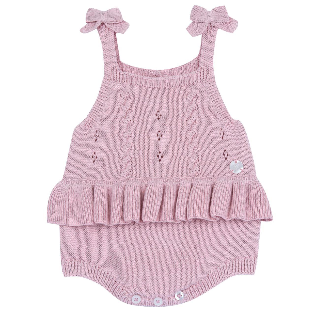 Pagliaccetto corto in maglia viola per bambina Chicco, senza maniche, con bottoncini effetto madreperla, ideale per primavera/estate. | Chicco