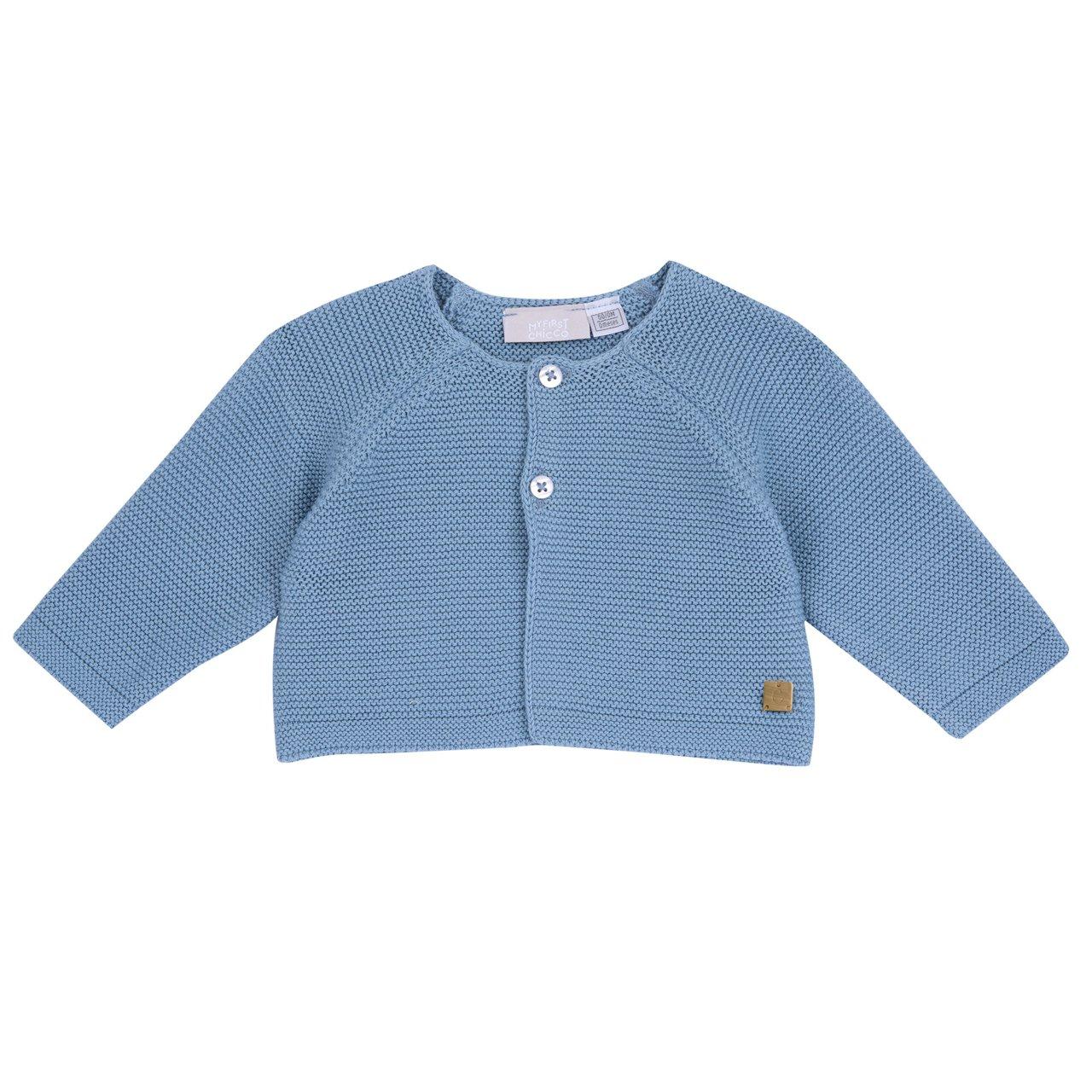 Cardigan in maglia azzurro Chicco per bambino in cotone sostenibile con giochi di punti e bottoni, perfetto per la primavera/estate. | Chicco