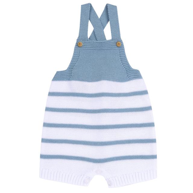 Pagliaccetto corto in maglia azzurro per neonato Chicco, 100% cotone sostenibile, senza maniche, con medaglietta madreperla, ideale per primavera/estate. | Chicco