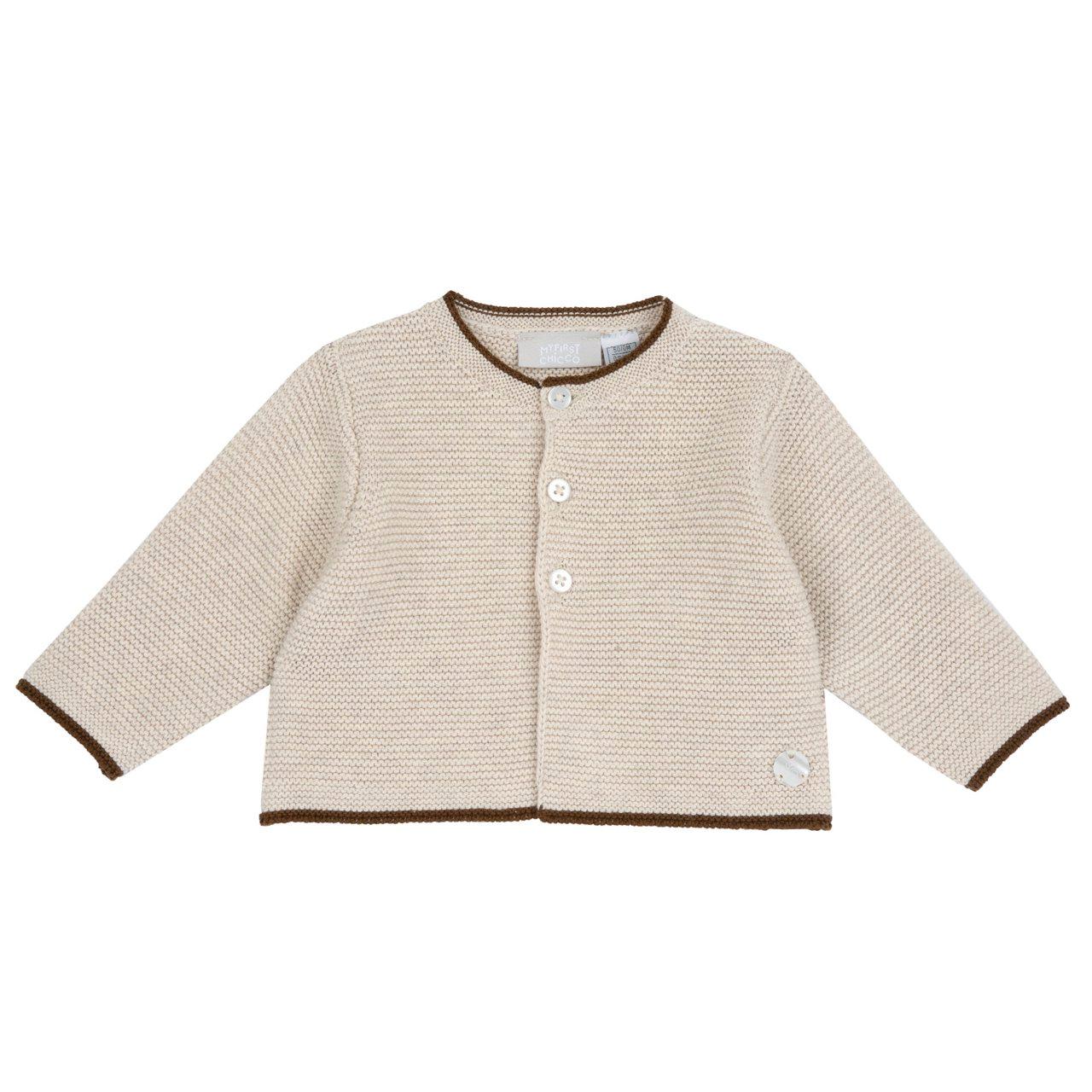 Cardigan in maglia di cotone bianco unisex per neonati, con medaglietta effetto madreperla e chiusura a bottoni, parte della collezione Chicco. | Chicco