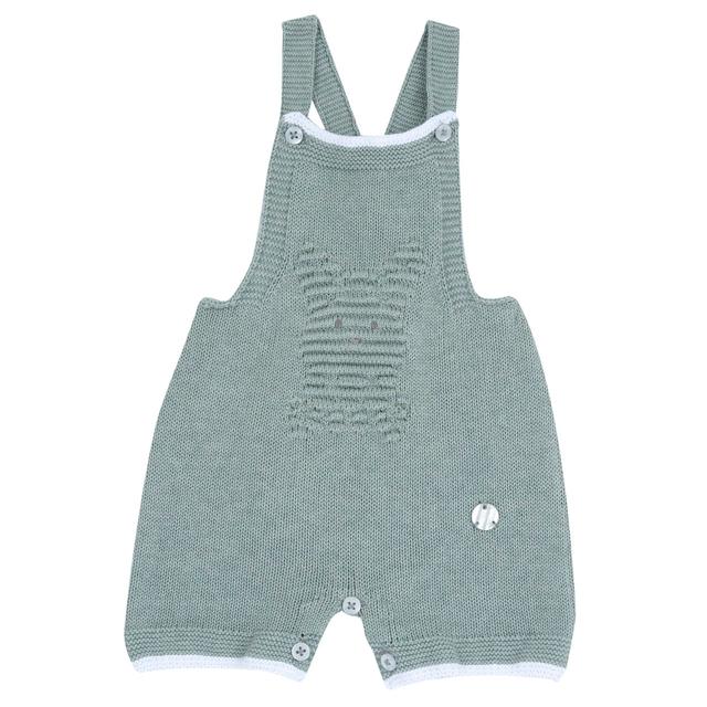 Pagliaccetto corto in maglia di cotone verde per neonati, con disegno jacquard e dettagli ricamati, firmato Chicco, ideale per primavera/estate. | Chicco