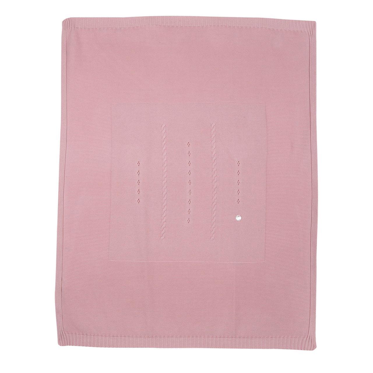 Coperta per carrozzina Chicco in maglia di cotone sostenibile color viola, con dettagli a punto e medaglietta effetto madreperla. | Chicco