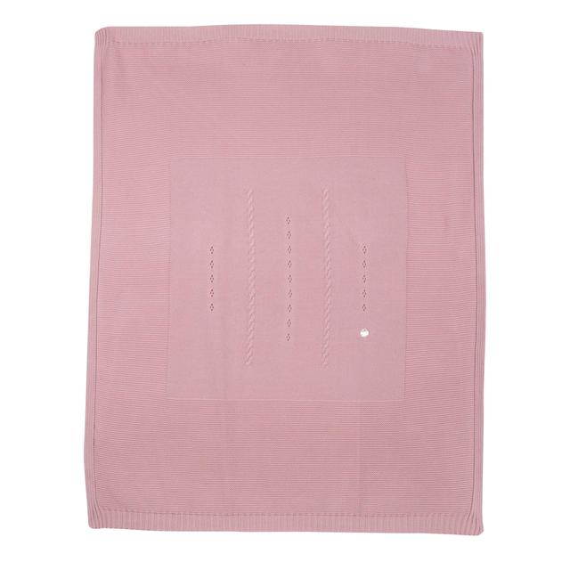 Coperta per carrozzina Chicco in maglia di cotone sostenibile color viola, con dettagli a punto e medaglietta effetto madreperla. | Chicco