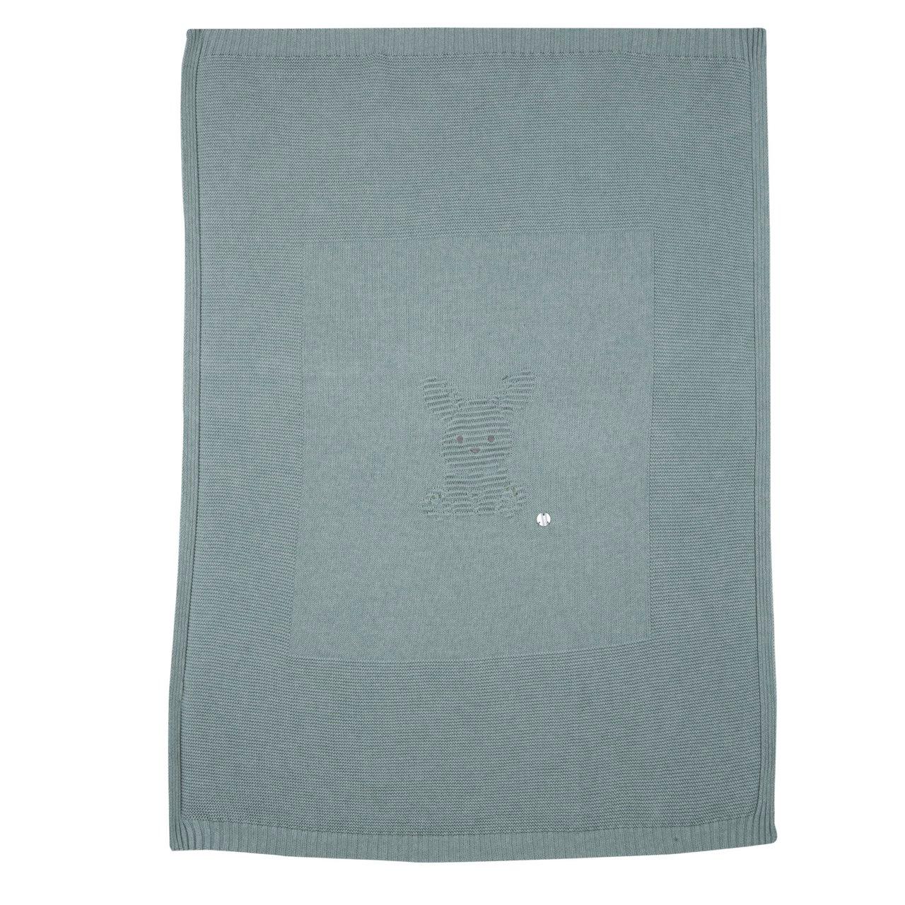 Coperta per carrozzina Chicco in maglia di cotone sostenibile color viola, con dettagli a punto e medaglietta effetto madreperla. | Chicco