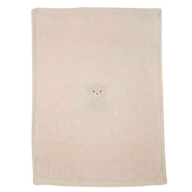 Coperta per carrozzina Chicco in maglia di cotone sostenibile color viola, con dettagli a punto e medaglietta effetto madreperla. | Chicco