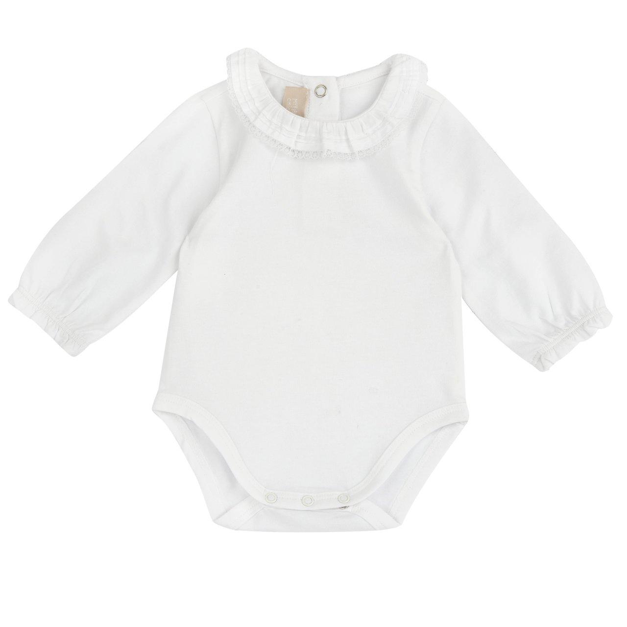 Body esternabile a manica lunga bianco per bambina Chicco in morbido jersey elasticizzato con collo in popeline e bottoni automatici. | Chicco