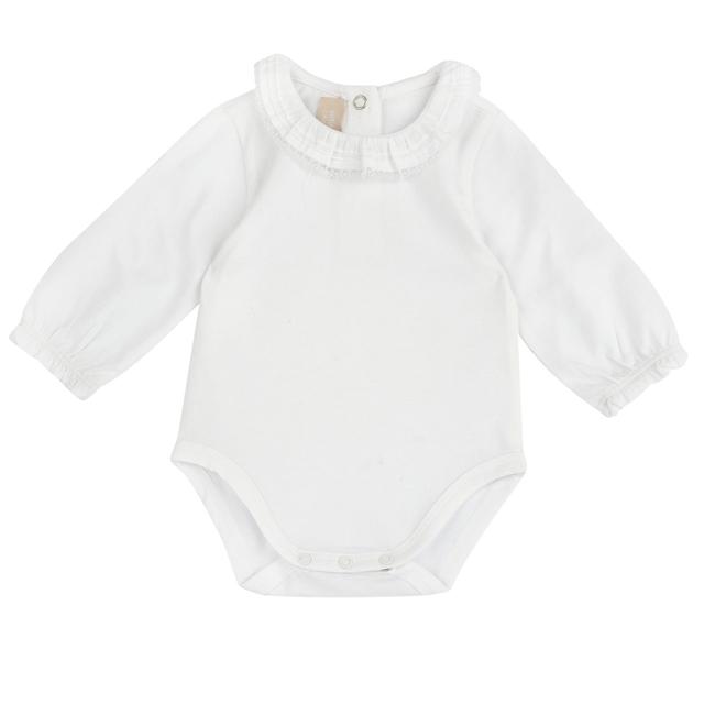 Body esternabile a manica lunga bianco per bambina Chicco in morbido jersey elasticizzato con collo in popeline e bottoni automatici. | Chicco