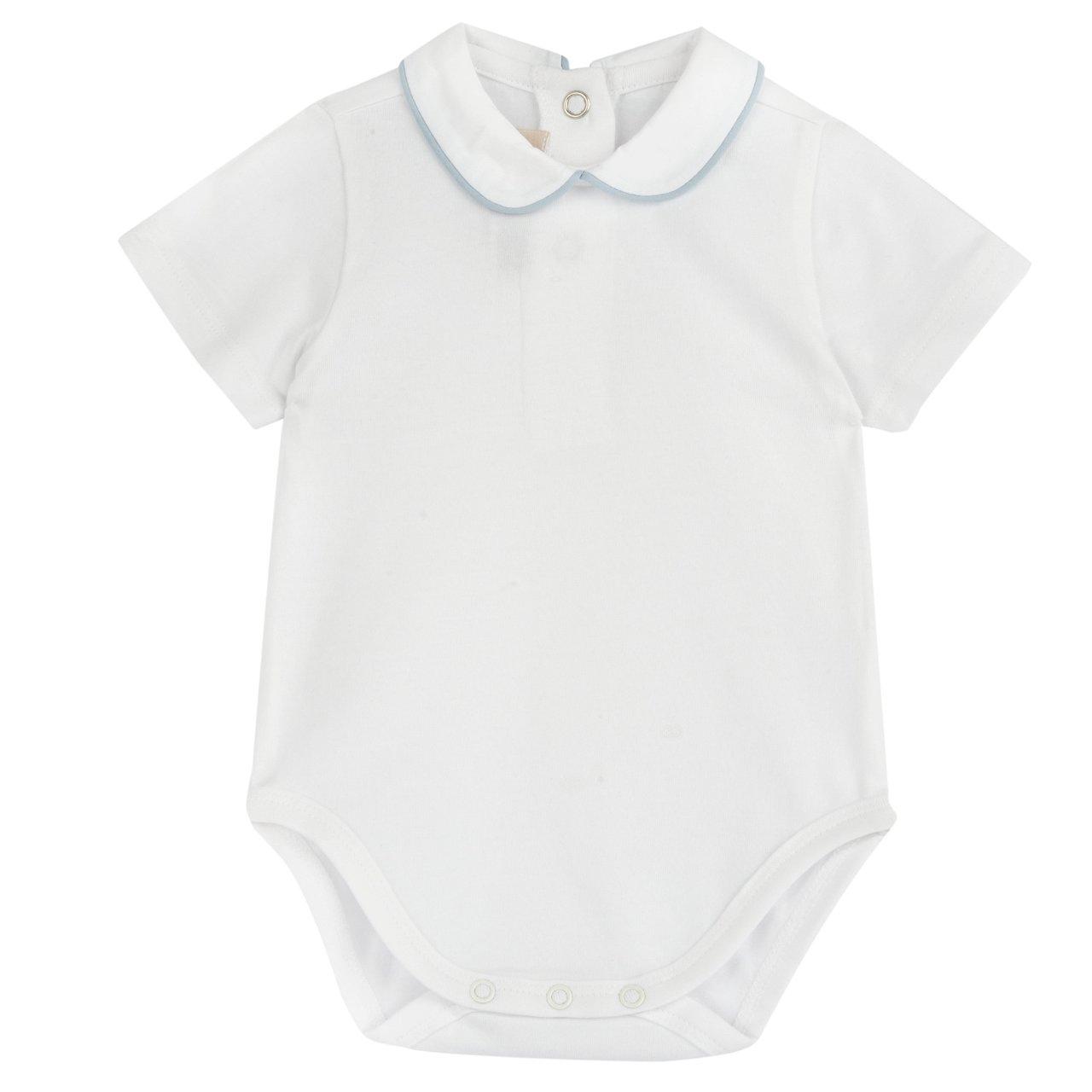 Body neonato Chicco azzurro in jersey elasticizzato sostenibile, manica corta, con bottoni automatici per una facile vestibilità. | Chicco