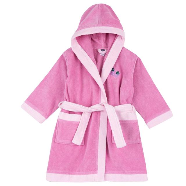 Accappatoio Chicco rosa in spugna di cotone per bambina, con ricamo al petto, tasche frontali e dettagli a contrasto. | Chicco