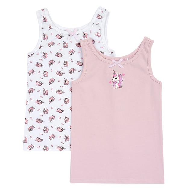 Set di canottiere intime Chicco per bambina con spalla larga, fantasia unicorno e tinta unita rosa, in morbido cotone sostenibile. | Chicco