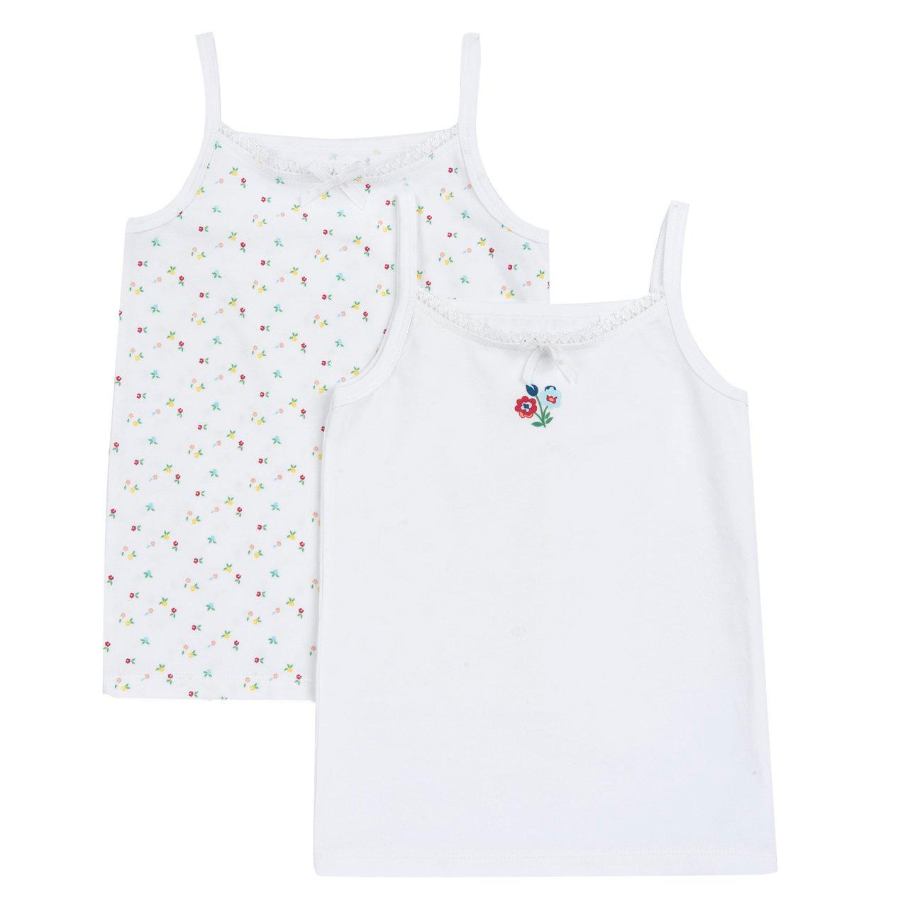 Set di 2 canottiere intime Chicco per bambina, spalla stretta, in cotone sostenibile beige con fantasia a pois, ideali per primavera/estate. | Chicco