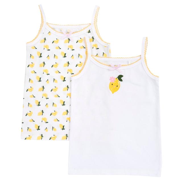 Set di 2 canottiere intime Chicco per bambina, spalla stretta, in cotone sostenibile bianco con stampa e fiocco, certificate Oeko-Tex. | Chicco