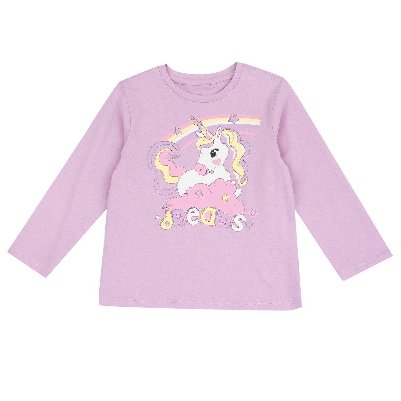 Maglietta pigiama manica lunga viola per bambina con stampa unicorno, in morbido jersey elasticizzato di cotone sostenibile Oeko-Tex. | Chicco