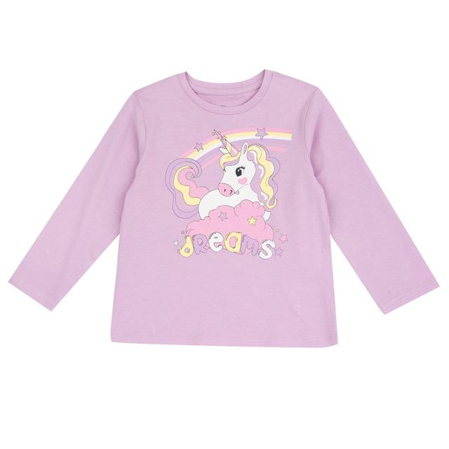 Maglietta pigiama manica lunga viola per bambina con stampa unicorno, in morbido jersey elasticizzato di cotone sostenibile Oeko-Tex. | Chicco
