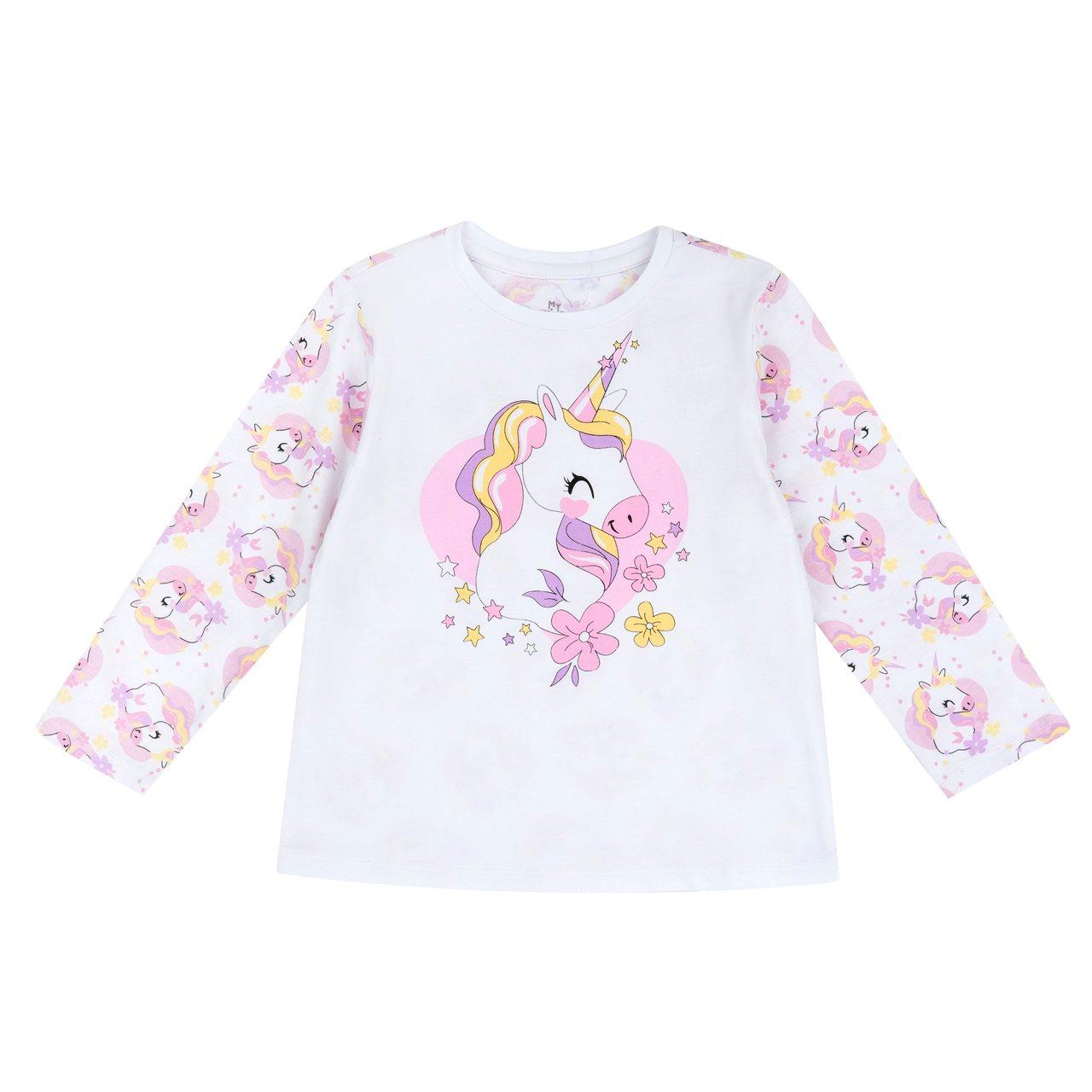 Maglietta pigiama manica lunga viola per bambina con stampa unicorno, in morbido jersey elasticizzato di cotone sostenibile Oeko-Tex. | Chicco