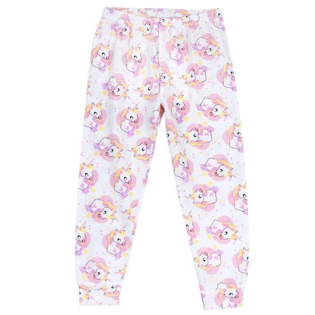 Pantaloni lunghi pigiama bambina Chicco in morbido cotone sostenibile, fantasia unicorno viola, vita e fondo gamba elasticizzati, ideali primavera/estate. | Chicco