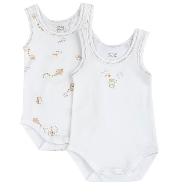 Set body intimo Chicco unisex in cotone sostenibile, a spalla larga, con stampe fantasiose e bottoni automatici per neonati. | Chicco