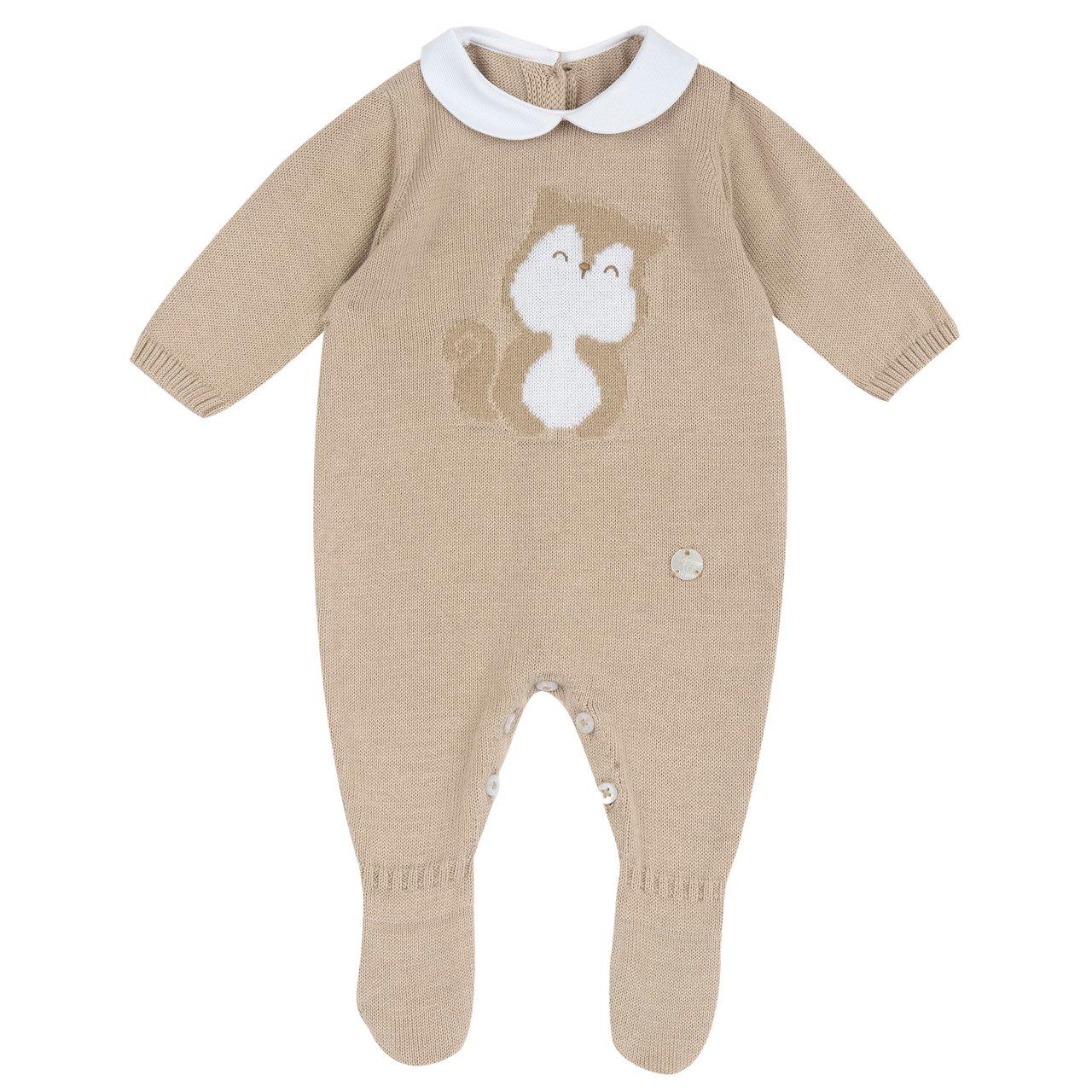 Tutina unisex Chicco bianca in maglia di cotone e modal con disegno jacquard e medaglietta madreperla, apertura interna gamba. | Chicco
