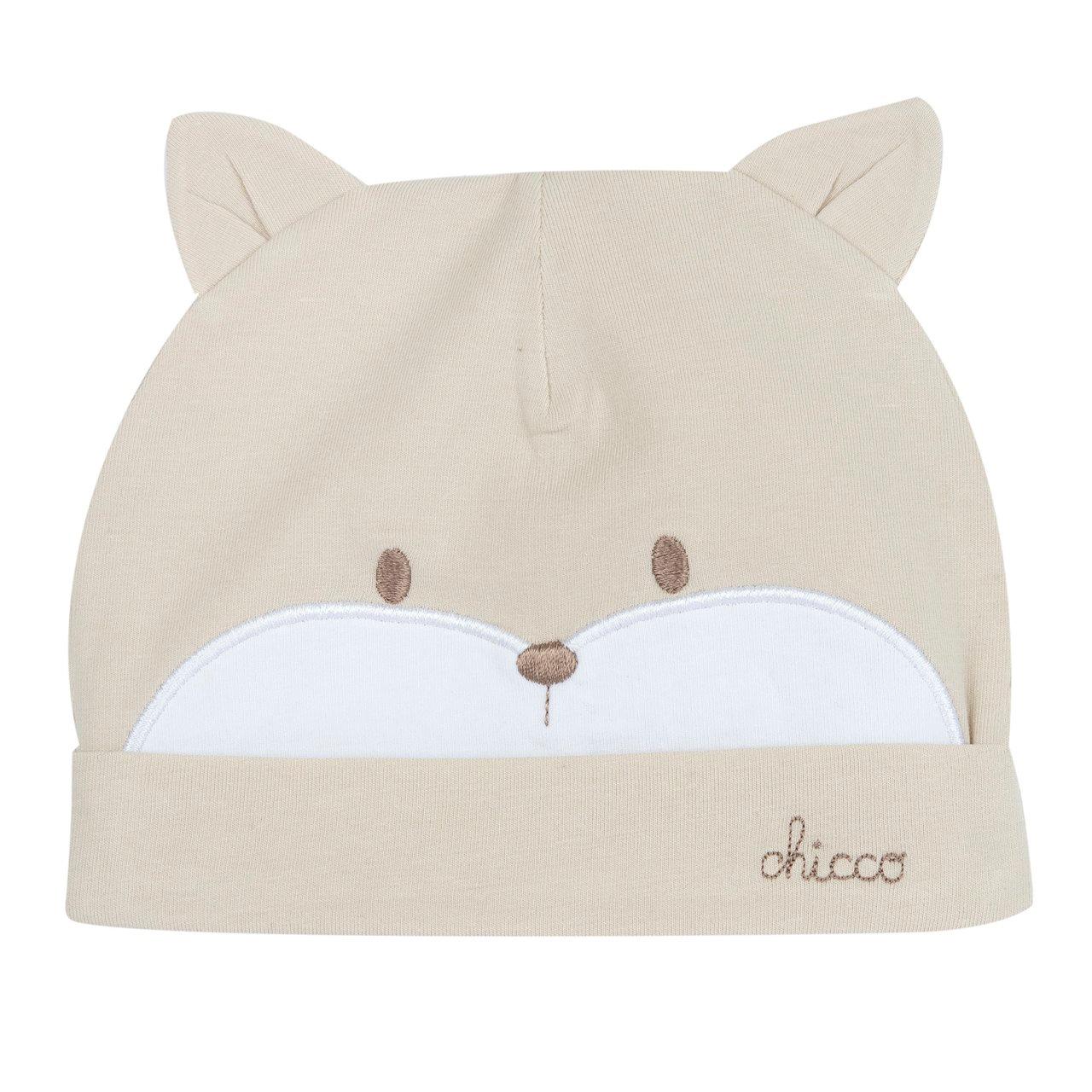 Cappello con risvolto unisex Chicco in jersey di cotone elasticizzato bianco, con grafica ricamata, ideale per primavera ed estate. | Chicco